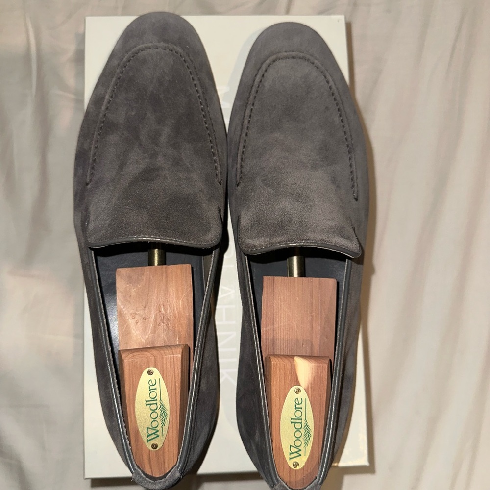 Manolo Blahnik Truro Grey Suede Loafers - US 10.5
